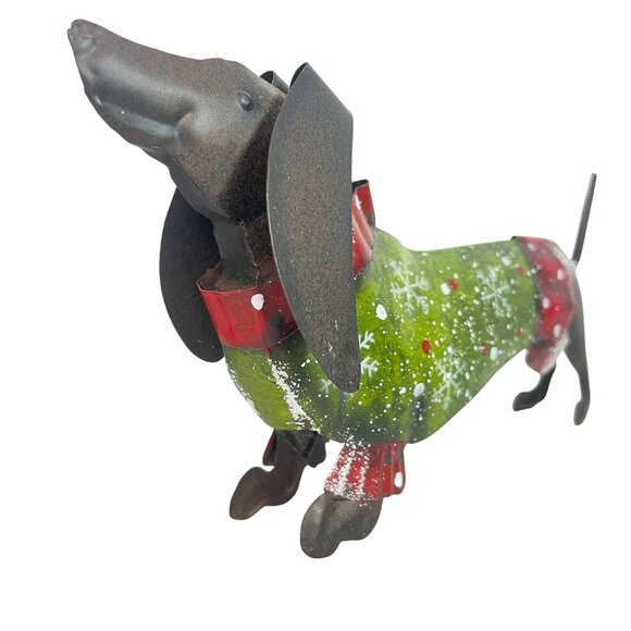 Christmas Trembler Dachshund Doxy Weiner Dog 14X7" Metal Spring Tail Sweater - Picture 2 of 7